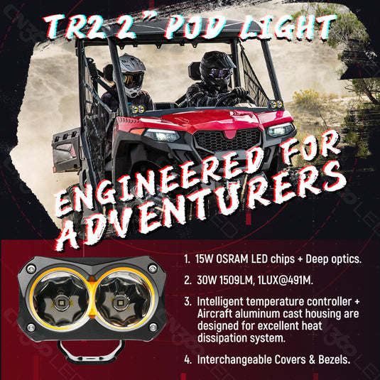 2 Inch TR2 Pod Lights 30W Hyper Spot Osram LED with Covers