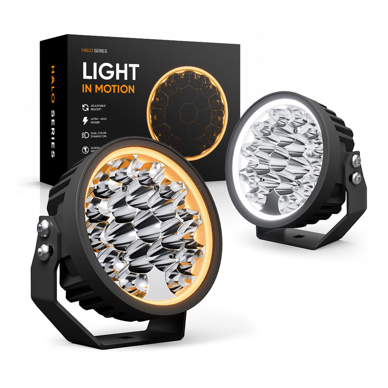 Cargue la imagen en el visor de la galería, 80W Round LED Auxiliary Light with White & Amber DRL