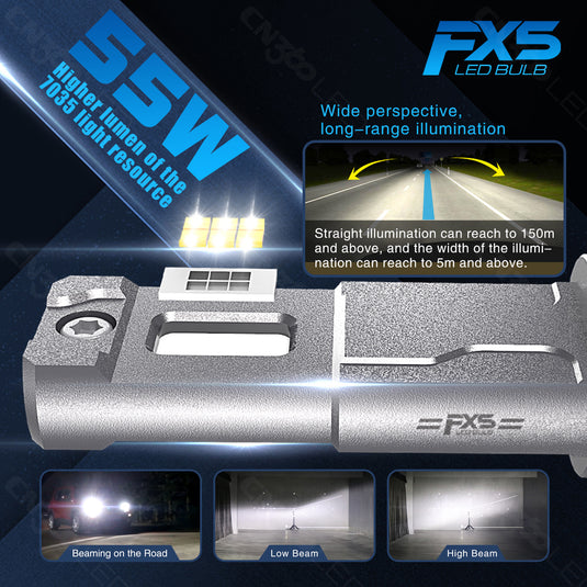 FX5 Series H4 55W 4500LM LED Headlight Bulb