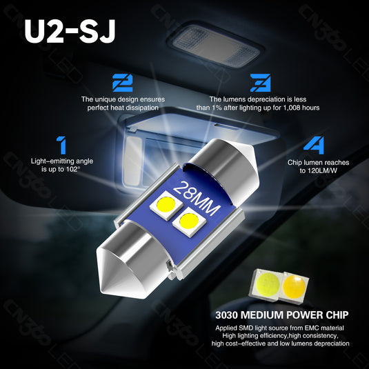 U2 Series 28MM Festoon LED Dome Light Bulbs
