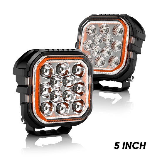 5 Inches LED Work Lights with 3D Halo DRL Backlit
