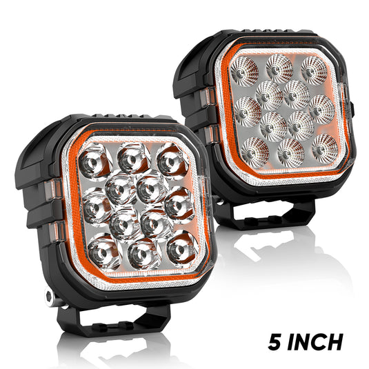 5 Inches LED Work Lights with 3D Halo DRL Backlit