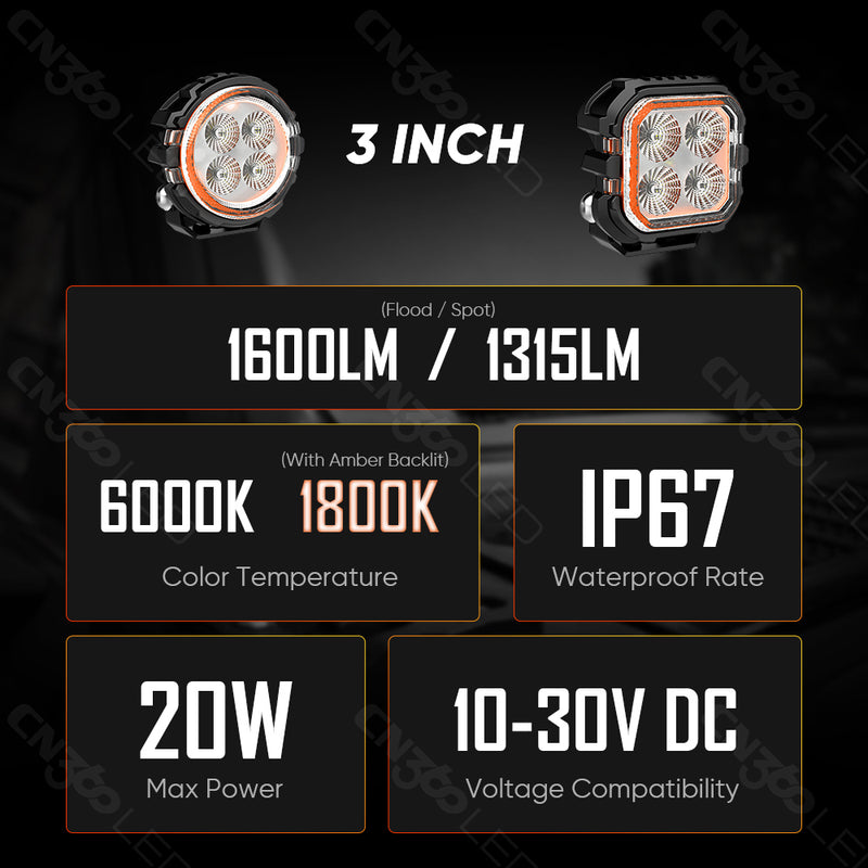 Load image into Gallery viewer, 3 Inches LED Work Lights with 3D Halo DRL Backlit
