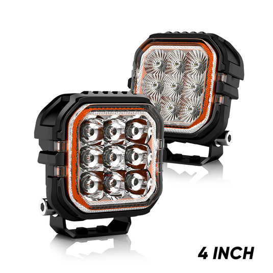 4 Inches LED Work Lights with 3D Halo DRL Backlit