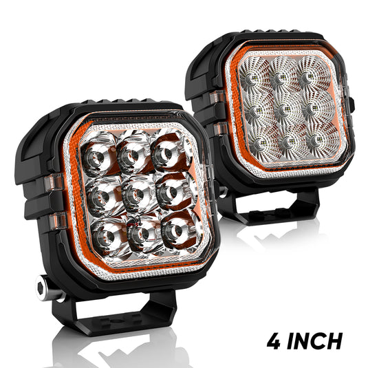 4 Inches LED Work Lights with 3D Halo DRL Backlit
