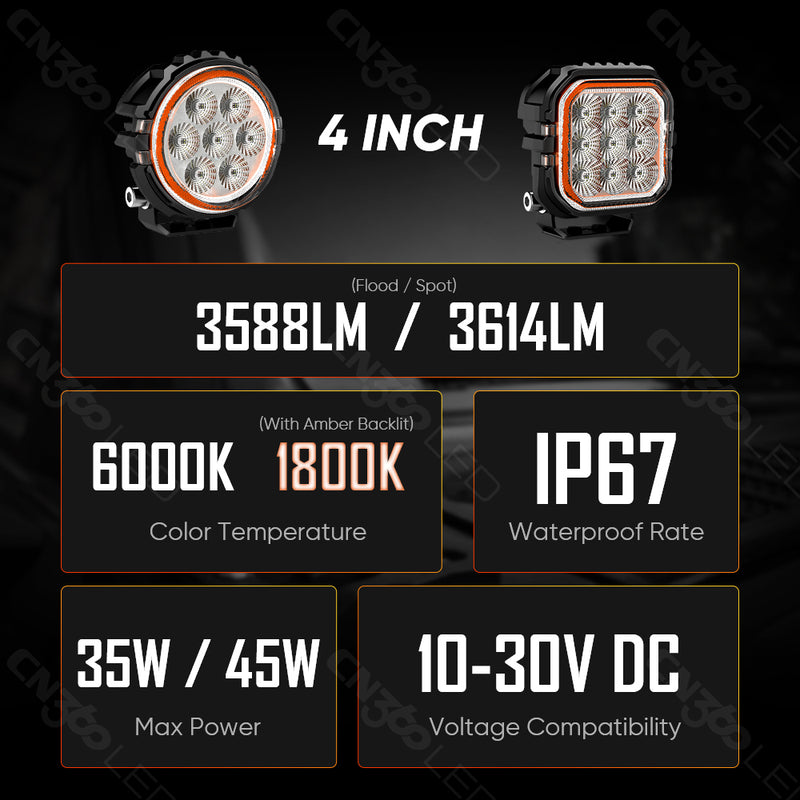 Load image into Gallery viewer, 4 Inches LED Work Lights with 3D Halo DRL Backlit
