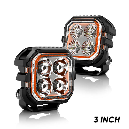 3 Inches LED Work Lights with 3D Halo DRL Backlit
