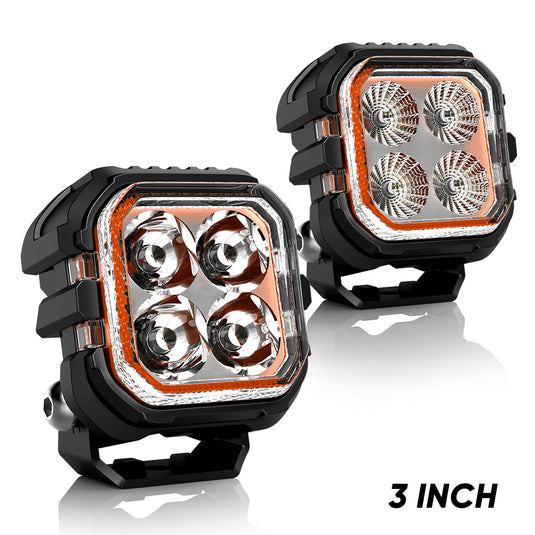 3 Inches LED Work Lights with 3D Halo DRL Backlit