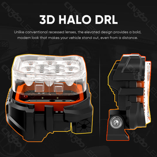 5 Inches LED Work Lights with 3D Halo DRL Backlit