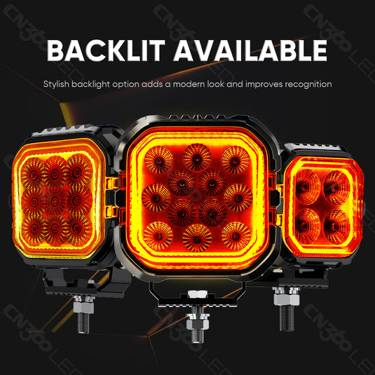 4 Inches LED Work Lights with 3D Halo DRL Backlit