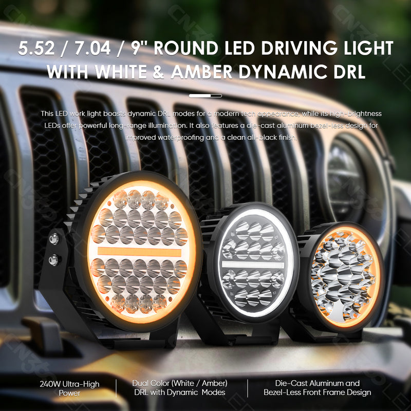 Cargue la imagen en el visor de la galería, 160W Round LED Auxiliary Light with Dynamic White &amp; Amber DRL
