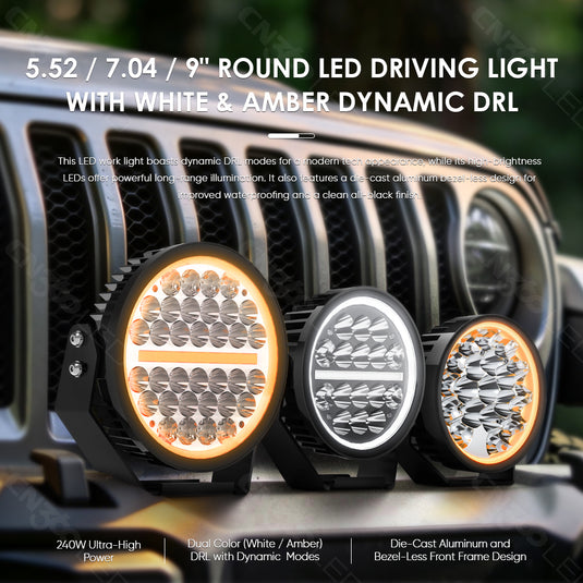 160W Round LED Auxiliary Light with Dynamic White & Amber DRL