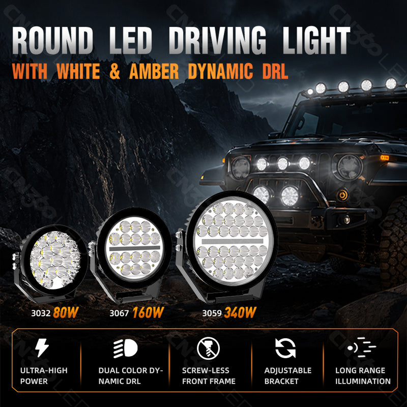 Cargue la imagen en el visor de la galería, 160W Round LED Auxiliary Light with Dynamic White &amp; Amber DRL
