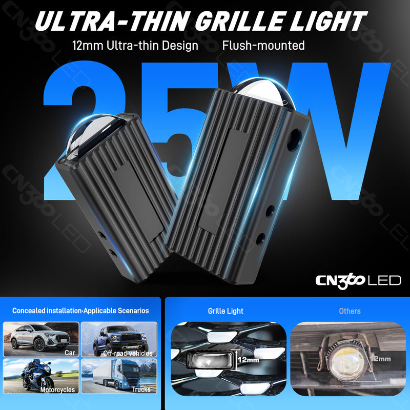 Load image into Gallery viewer, 12mm Ultra Thin LED Grille Lights IP67 25W Tri Color
