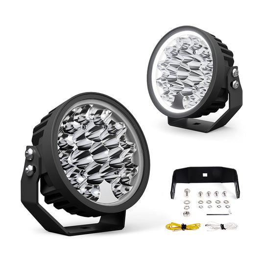 80W Round LED Auxiliary Light with White & Amber DRL