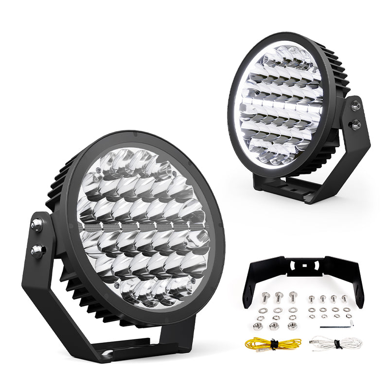 Cargue la imagen en el visor de la galería, 340W Round LED Auxiliary Light with Dynamic White &amp; Amber DRL
