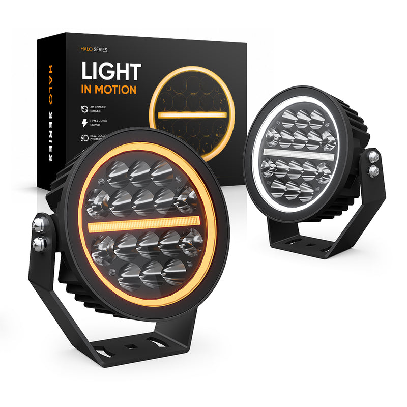 Cargue la imagen en el visor de la galería, 160W Round LED Auxiliary Light with Dynamic White &amp; Amber DRL
