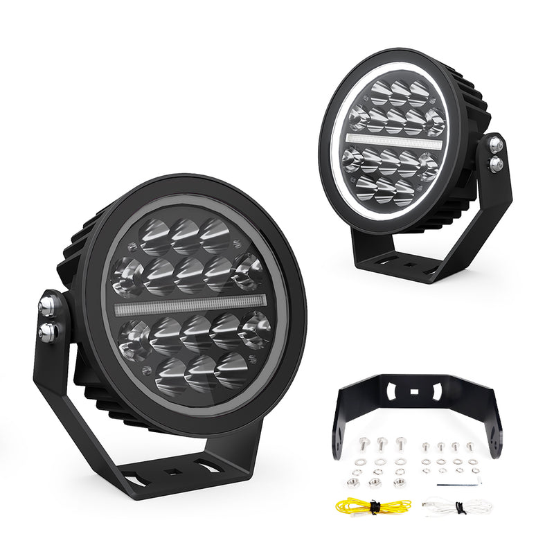 Cargue la imagen en el visor de la galería, 160W Round LED Auxiliary Light with Dynamic White &amp; Amber DRL
