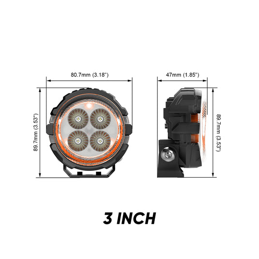 3 Inches LED Work Lights with 3D Halo DRL Backlit