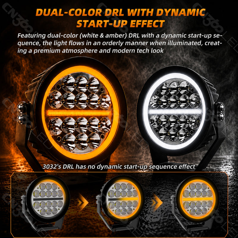 Cargue la imagen en el visor de la galería, 160W Round LED Auxiliary Light with Dynamic White &amp; Amber DRL
