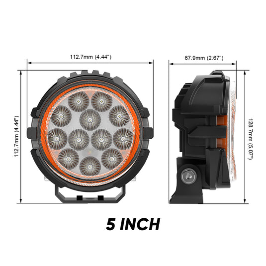 5 Inches LED Work Lights with 3D Halo DRL Backlit