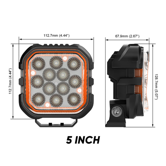5 Inches LED Work Lights with 3D Halo DRL Backlit