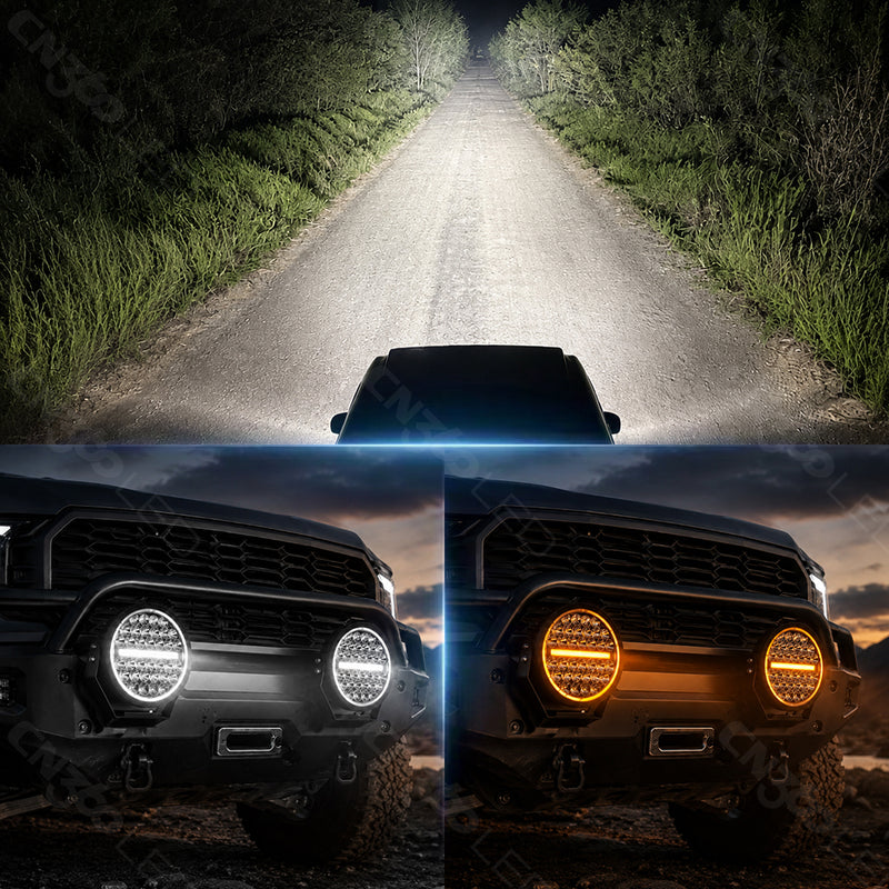 Cargue la imagen en el visor de la galería, 160W Round LED Auxiliary Light with Dynamic White &amp; Amber DRL
